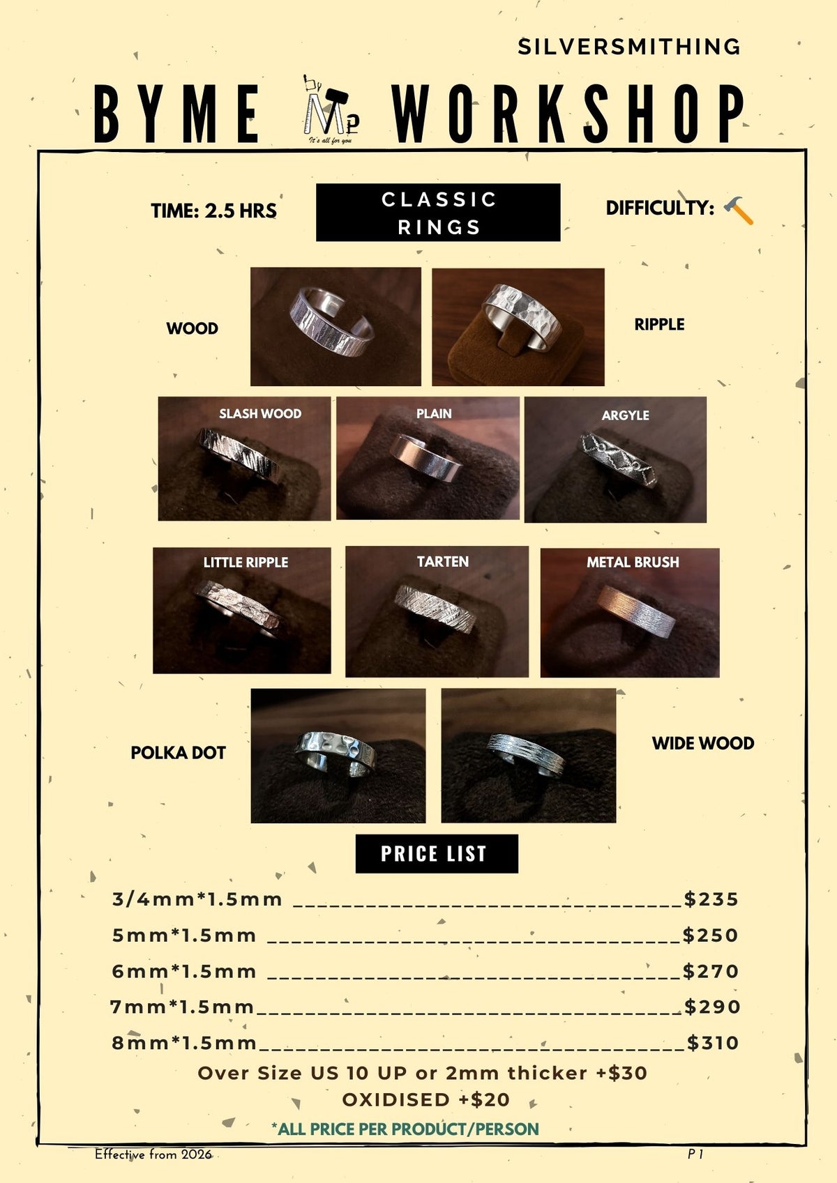ByMe Workshop styles and pricing menu