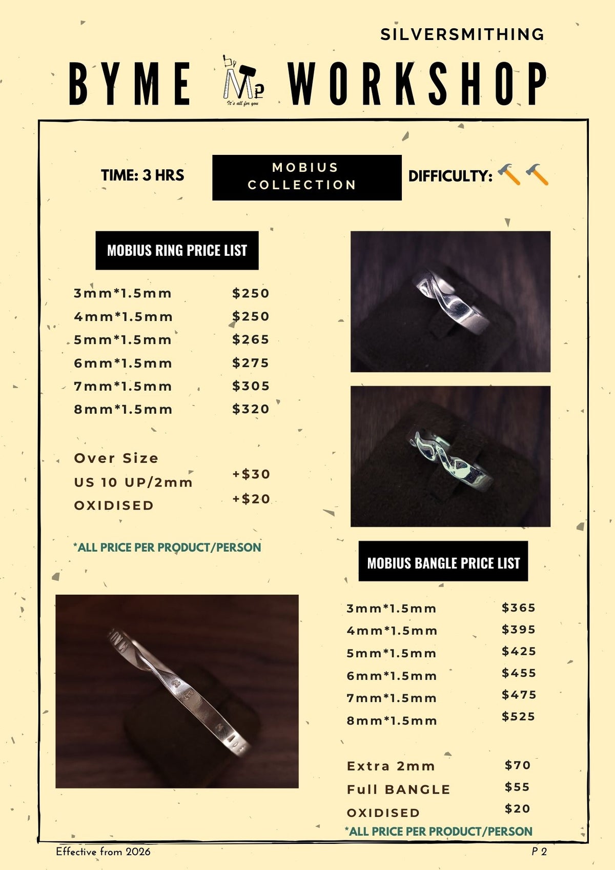 ByMe Workshop styles and pricing menu