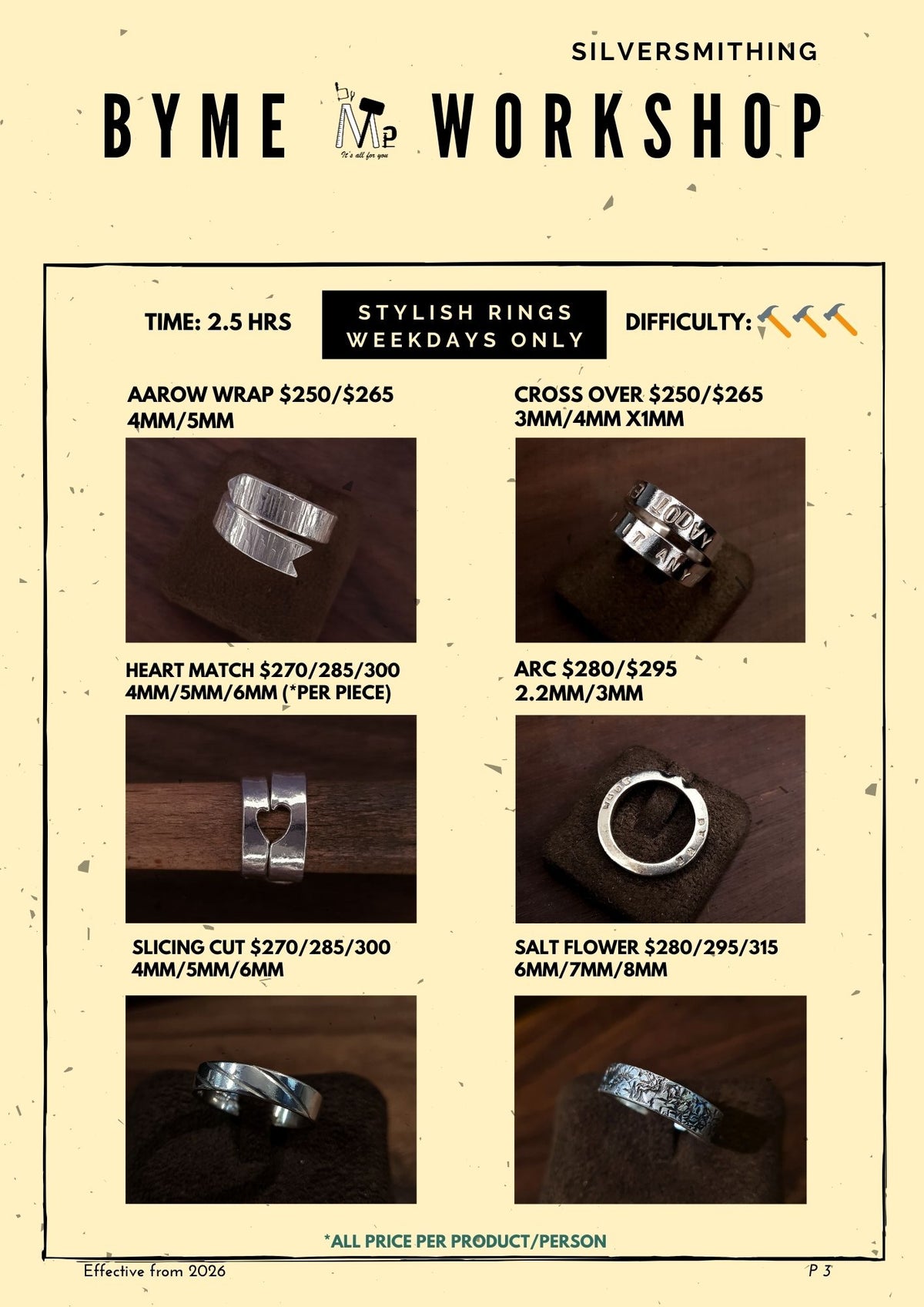 ByMe Workshop styles and pricing menu