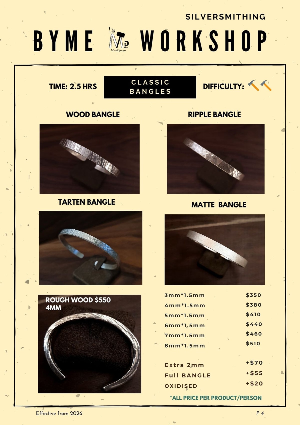 ByMe Workshop styles and pricing menu